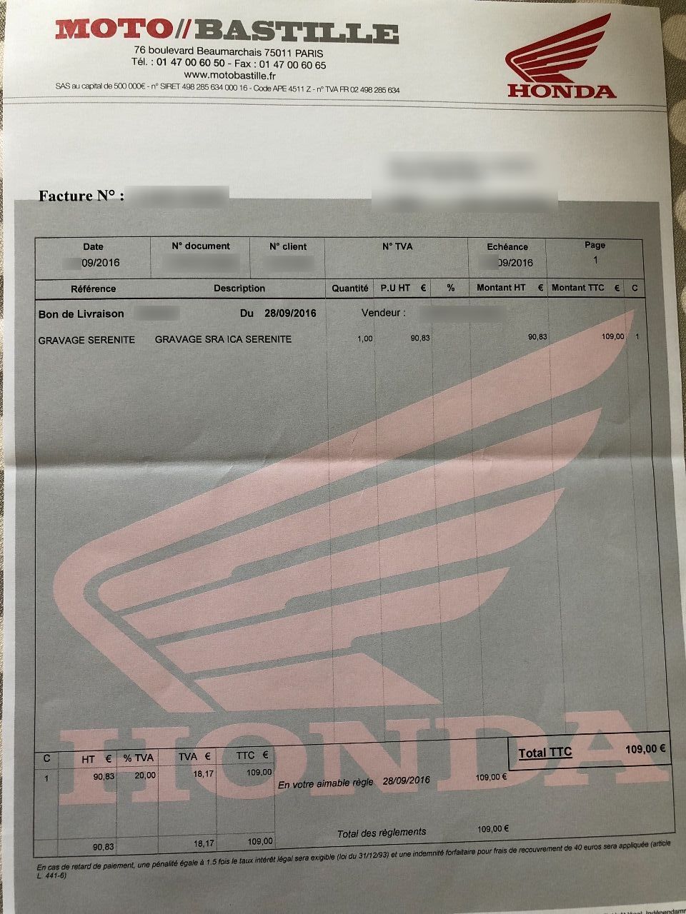 Photo HONDA GLR 1251 WH