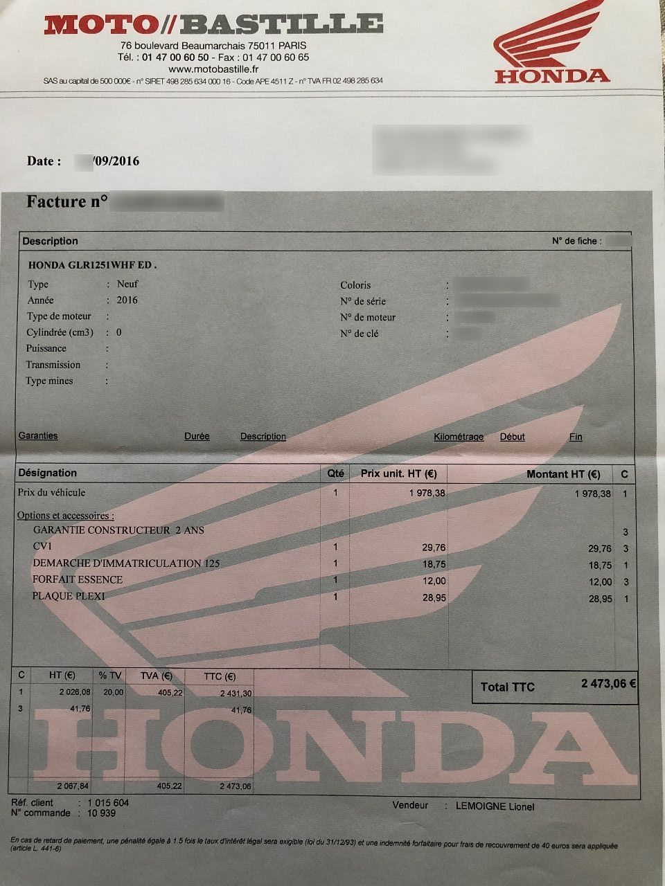 Photo HONDA GLR 1251 WH