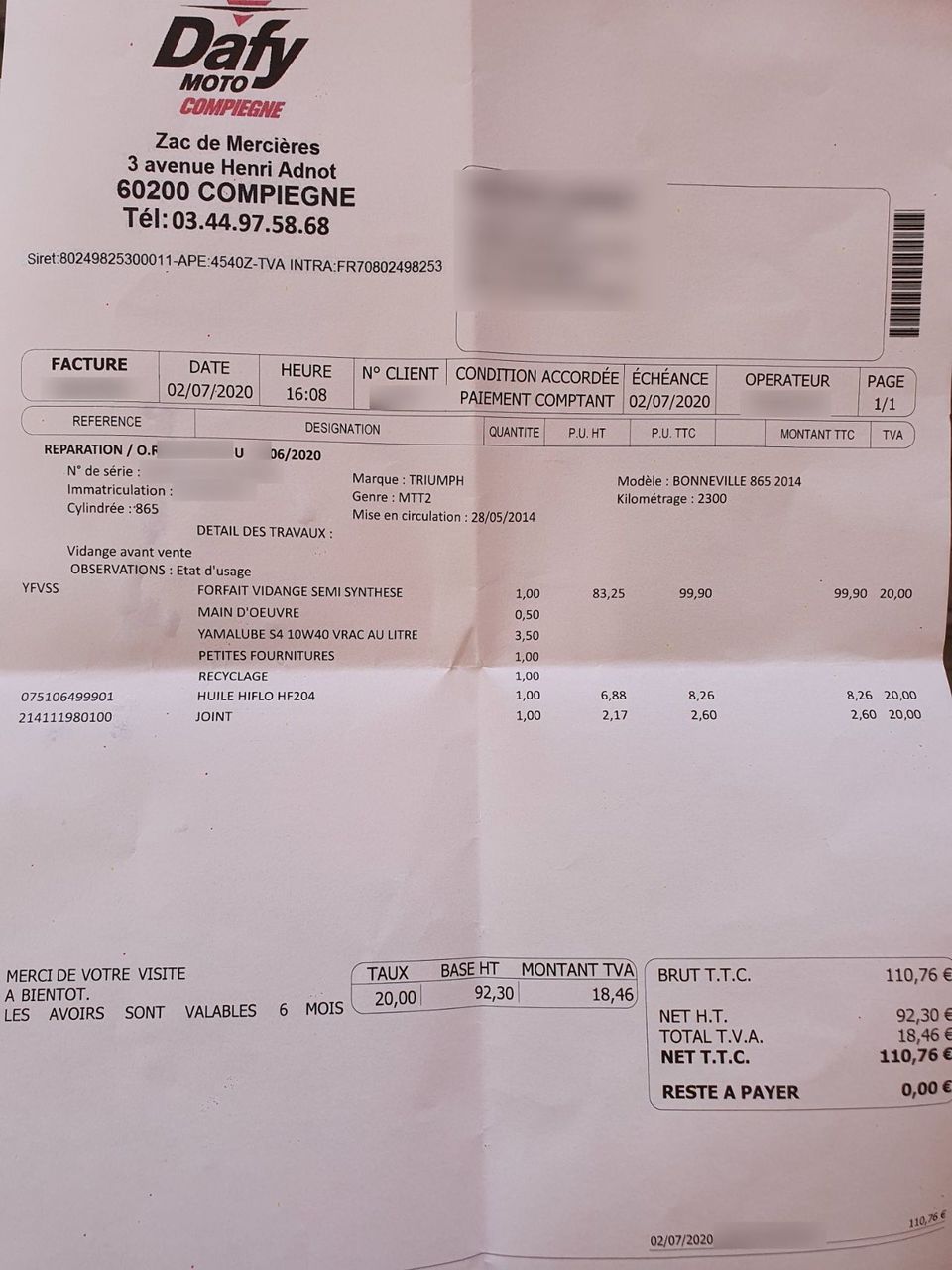 Photo TRIUMPH BONNEVILLE 865