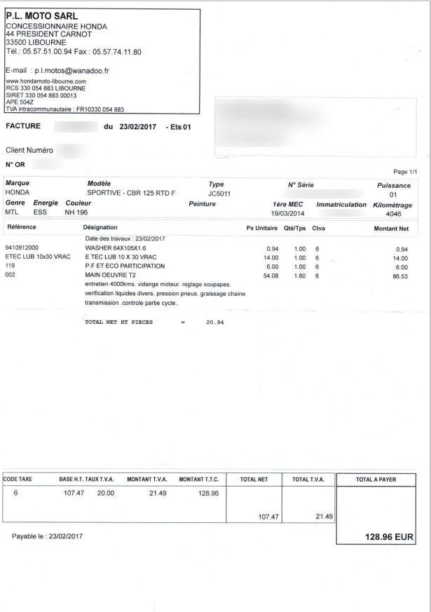 Photo HONDA CBR 125 R