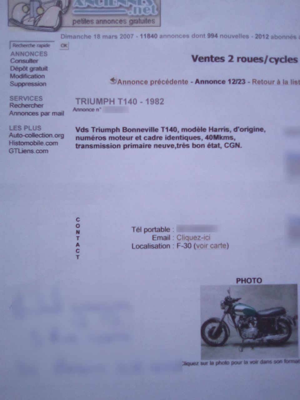 Photo TRIUMPH BONNEVILLE 750