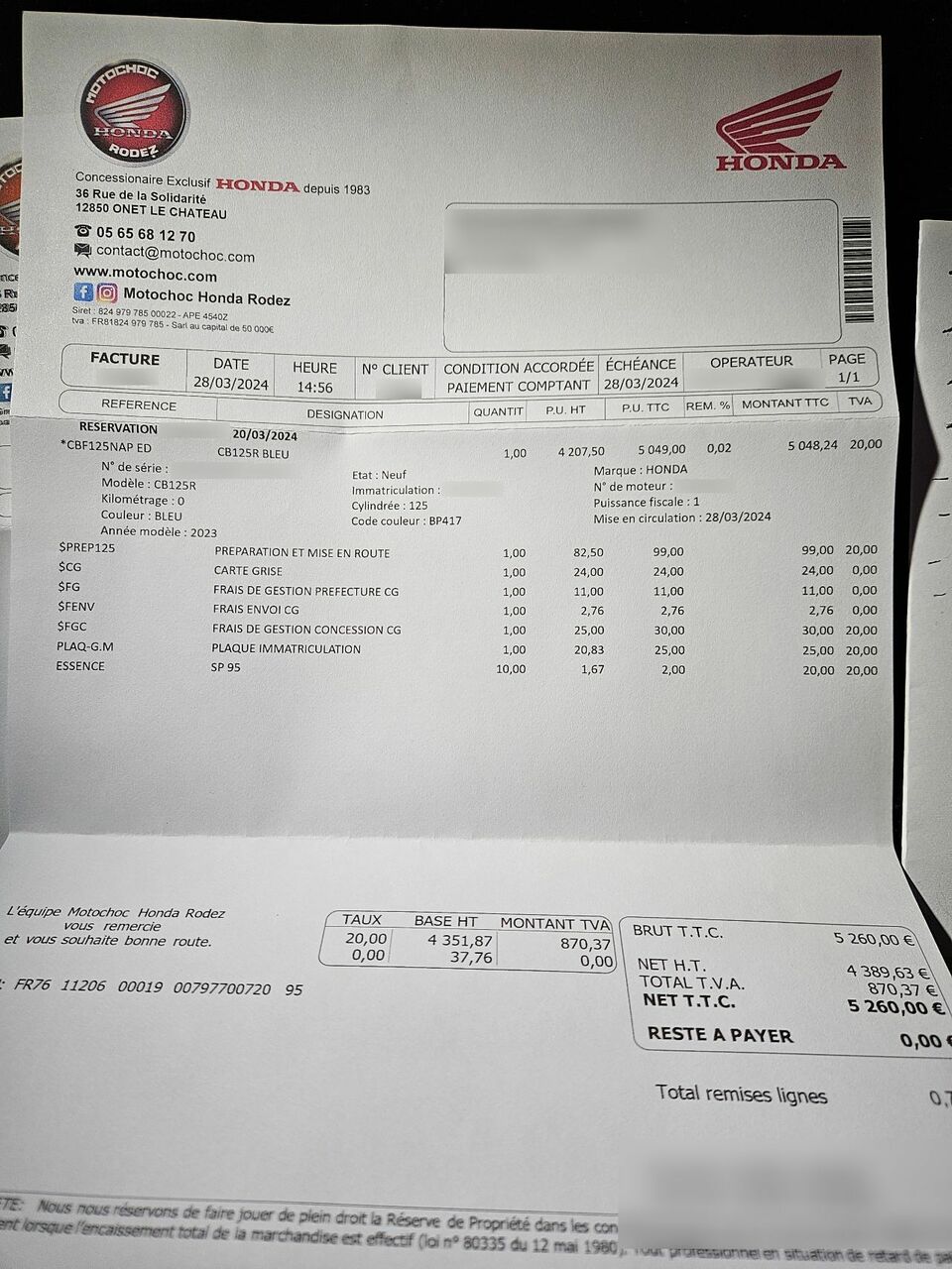 Photo HONDA CBF 125 NA