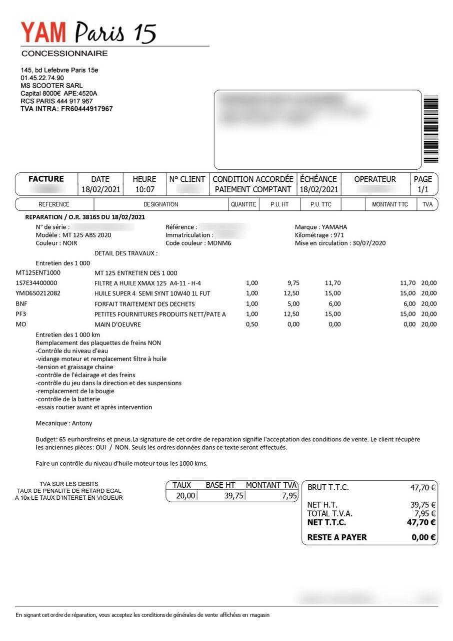 Photo YAMAHA MTN 125 A