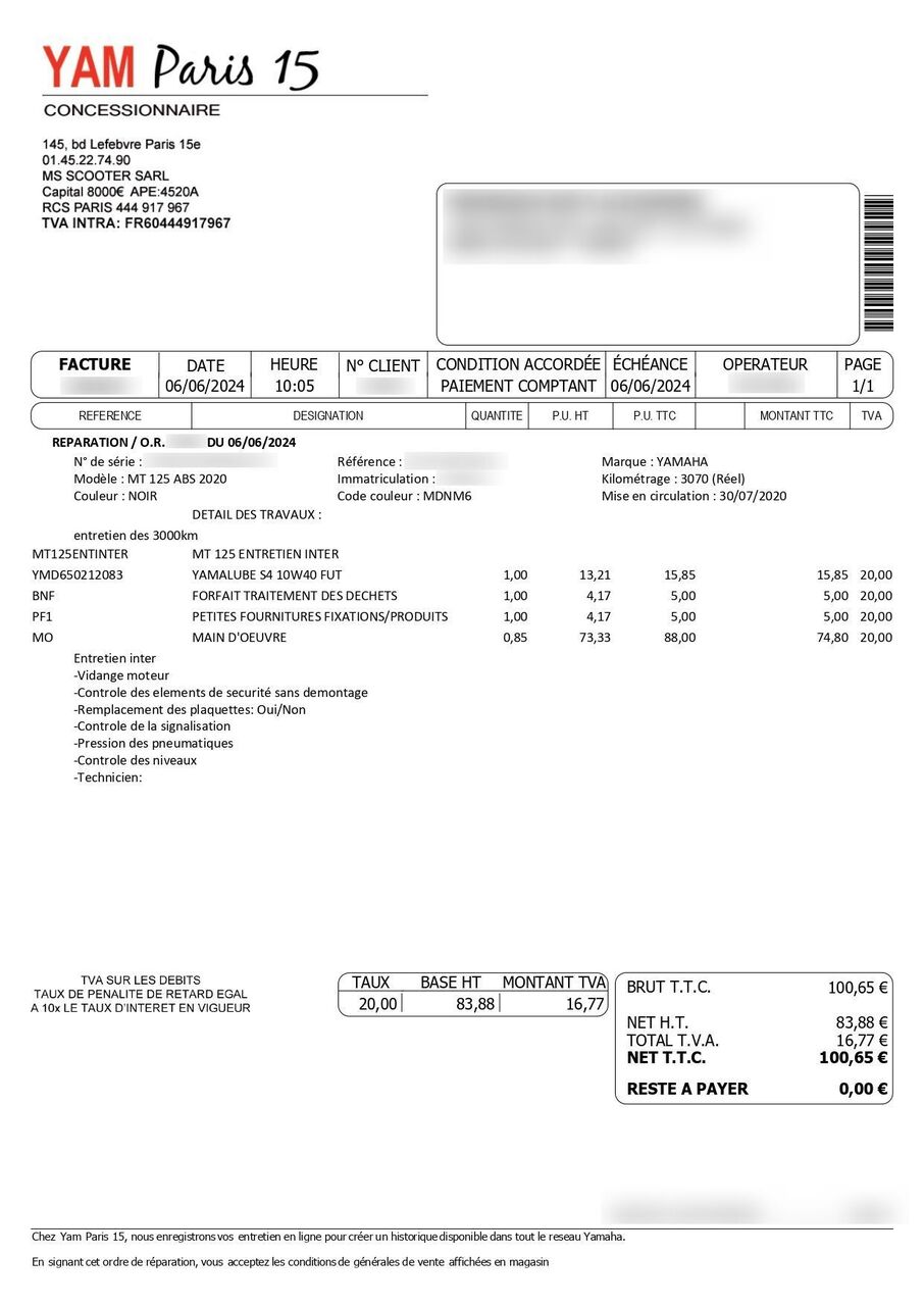 Photo YAMAHA MTN 125 A