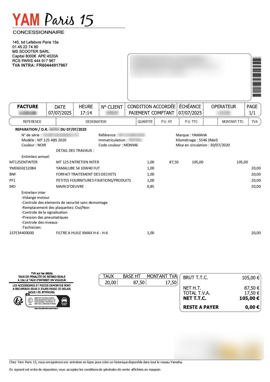 Photo YAMAHA MTN 125 A