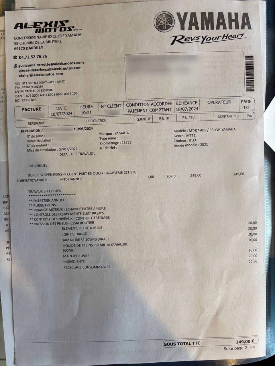 Photo YAMAHA MT 07 A2 ABS