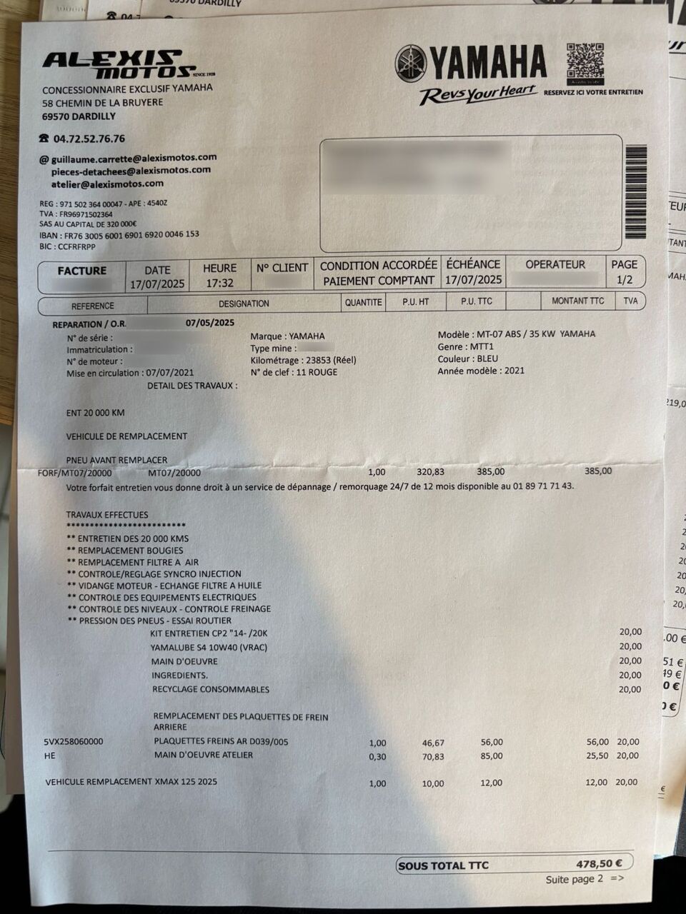 Photo YAMAHA MT 07 A2 ABS