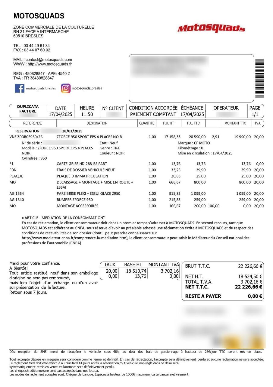 Photo CF MOTO + PLATEAU 950