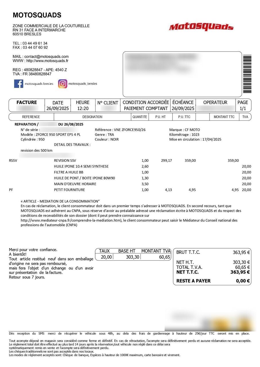 Photo CF MOTO + PLATEAU 950