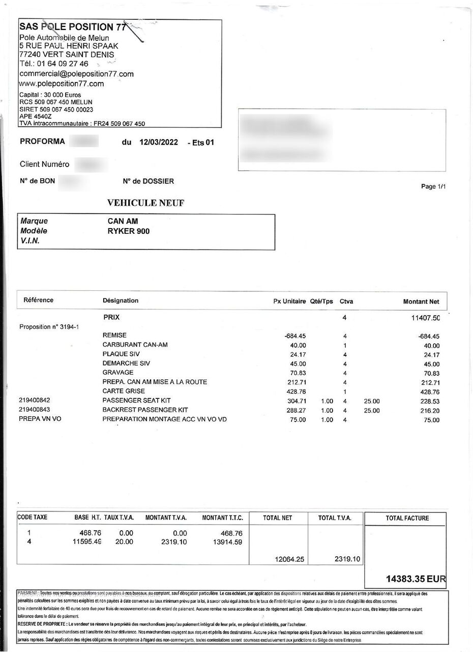 Photo CAN AM RYKER 900 SPORT
