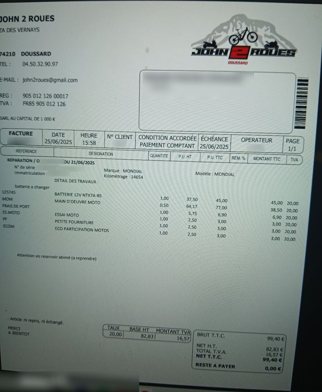 Photo FB MONDIAL 125