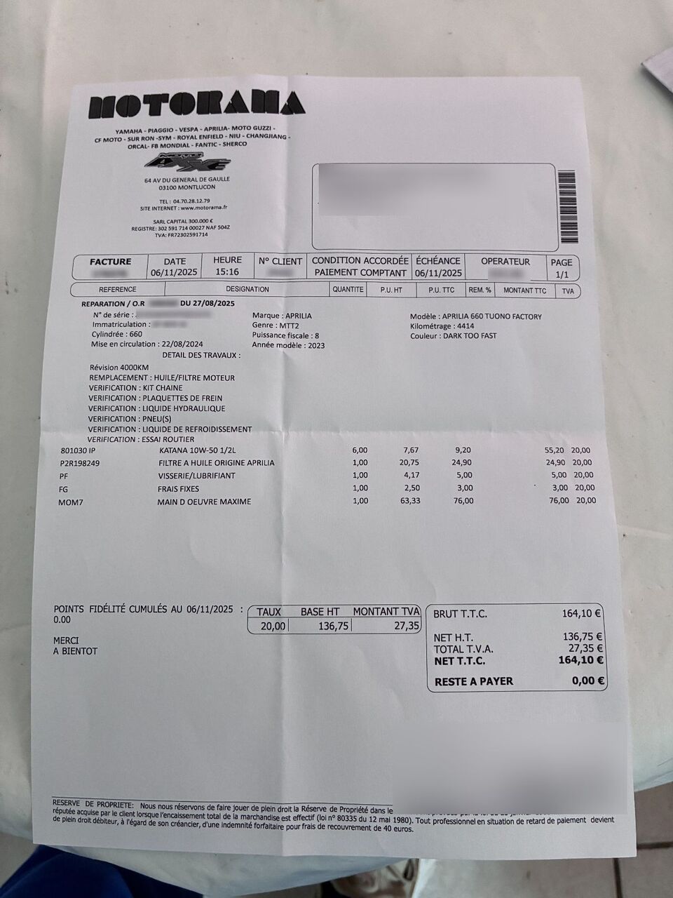 Photo APRILIA TUONO 660