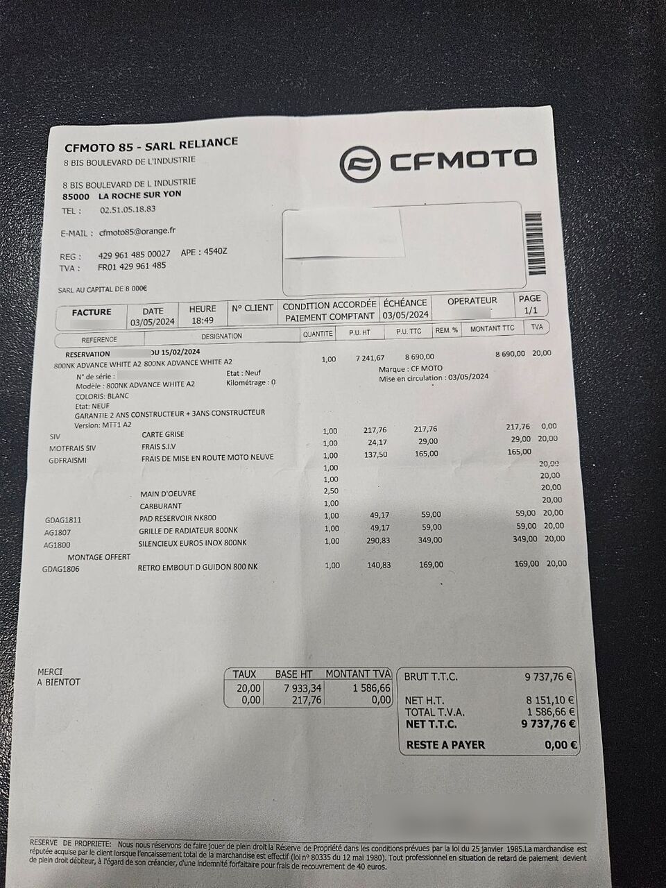 Photo CF MOTO 800 NK